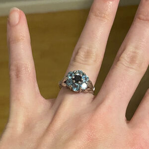 Vintage Sterling Silver Blue Aqua Flower Ring